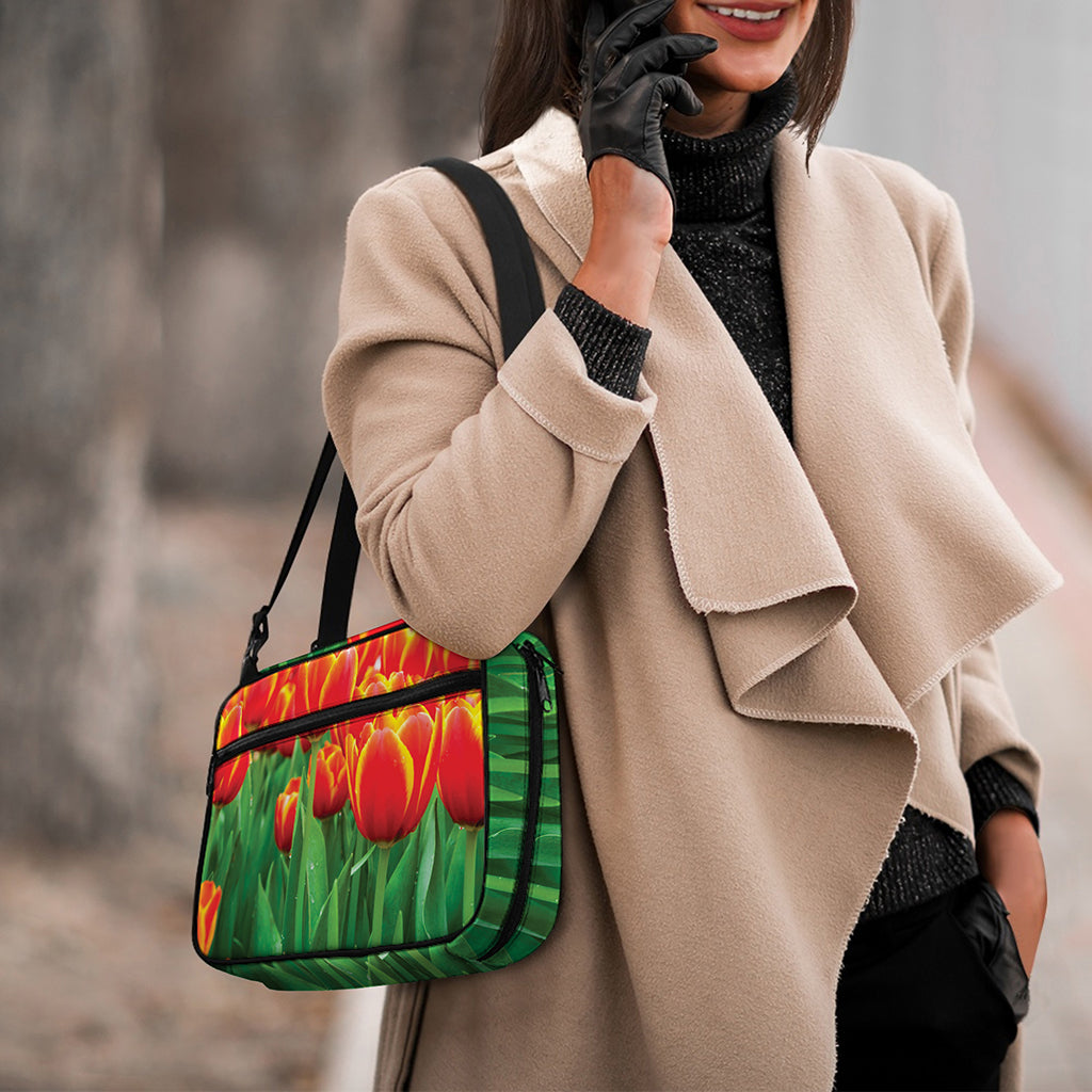 Red And Yellow Tulip Print Double Strap Bible Bag
