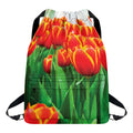 Red And Yellow Tulip Print Drawstring Backpack