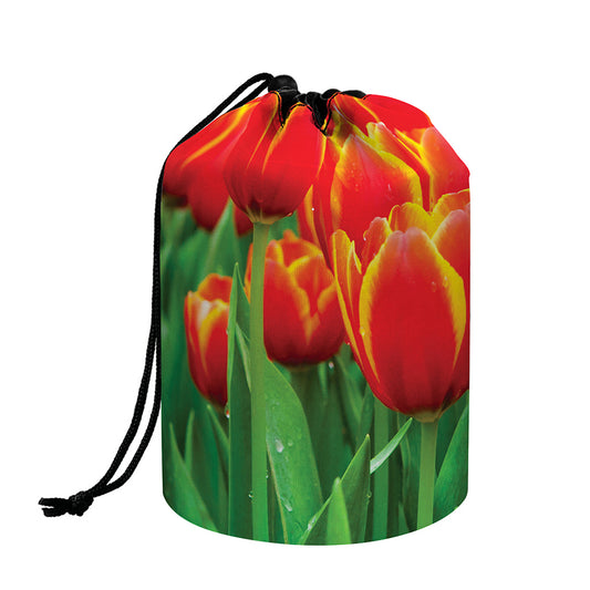 Red And Yellow Tulip Print Drawstring Makeup Bag