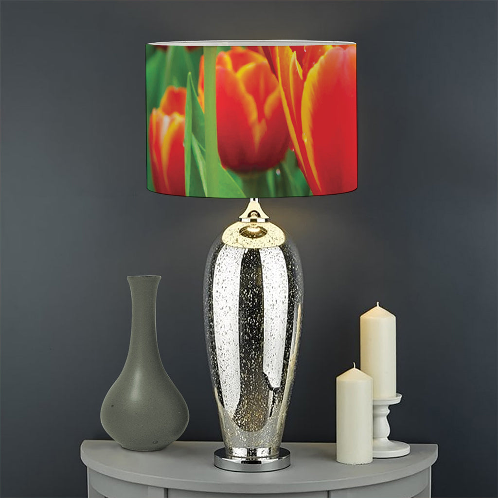 Red And Yellow Tulip Print Drum Lamp Shade