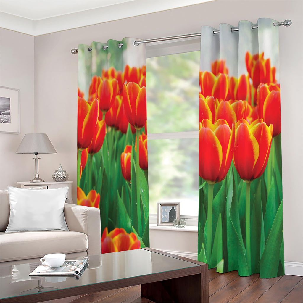 Red And Yellow Tulip Print Extra Wide Grommet Curtains