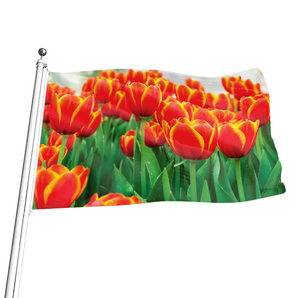 Red And Yellow Tulip Print Flag