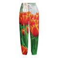 Red And Yellow Tulip Print Fleece Lined Knit Pants