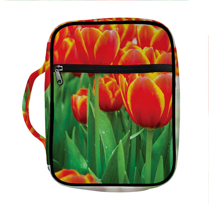 Red And Yellow Tulip Print Front Pocket Bible Bag