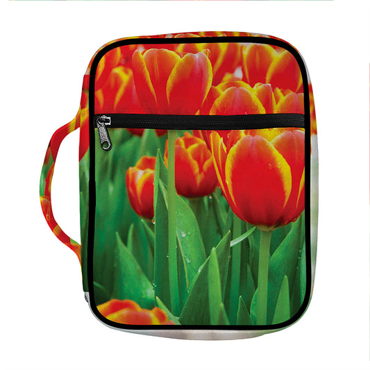 Red And Yellow Tulip Print Front Pocket Bible Bag