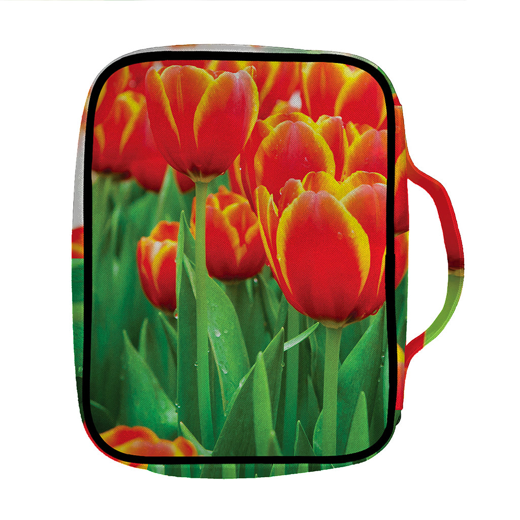 Red And Yellow Tulip Print Front Pocket Bible Bag
