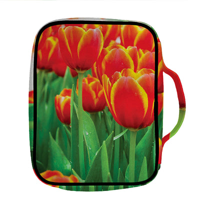Red And Yellow Tulip Print Front Pocket Bible Bag