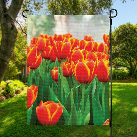 Red And Yellow Tulip Print Garden Flag
