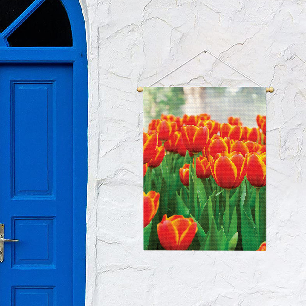 Red And Yellow Tulip Print Garden Flag