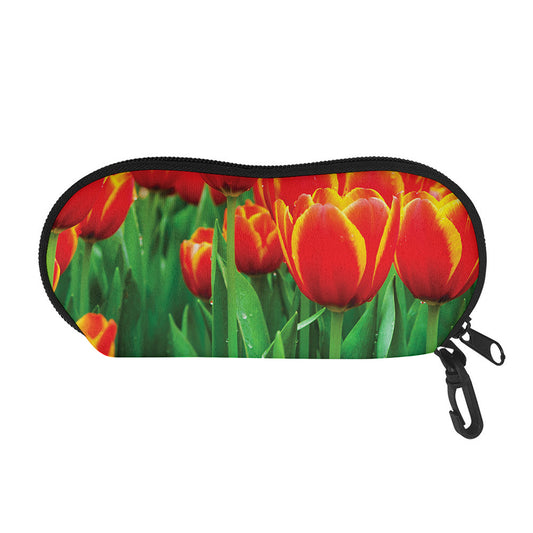 Red And Yellow Tulip Print Glasses Case