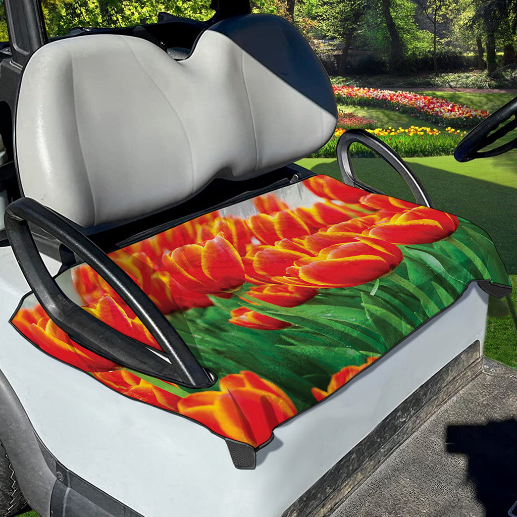 Red And Yellow Tulip Print Golf Cart Seat Cover
