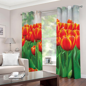 Red And Yellow Tulip Print Grommet Curtains