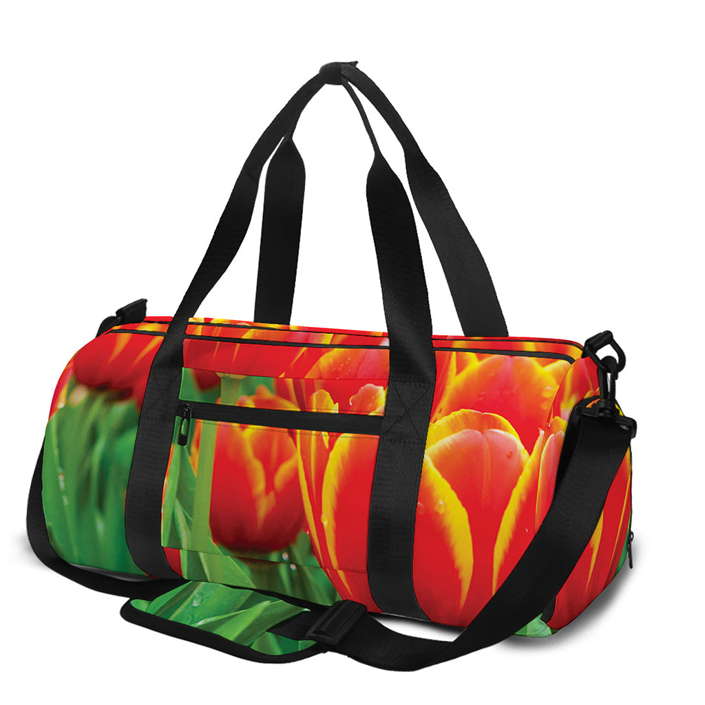 Red And Yellow Tulip Print Gym Bag
