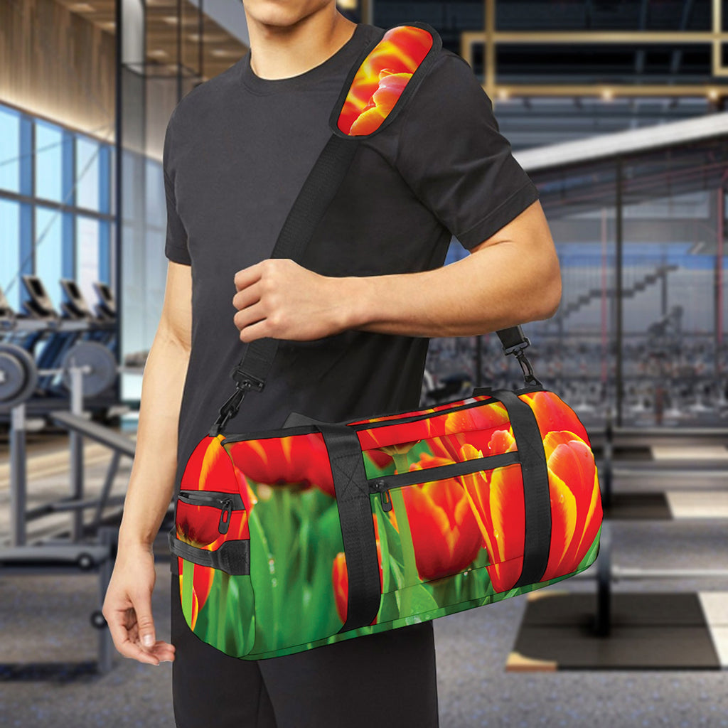 Red And Yellow Tulip Print Gym Bag