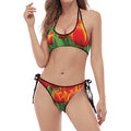 Red And Yellow Tulip Print Halter Scoop Tie Side Bikini