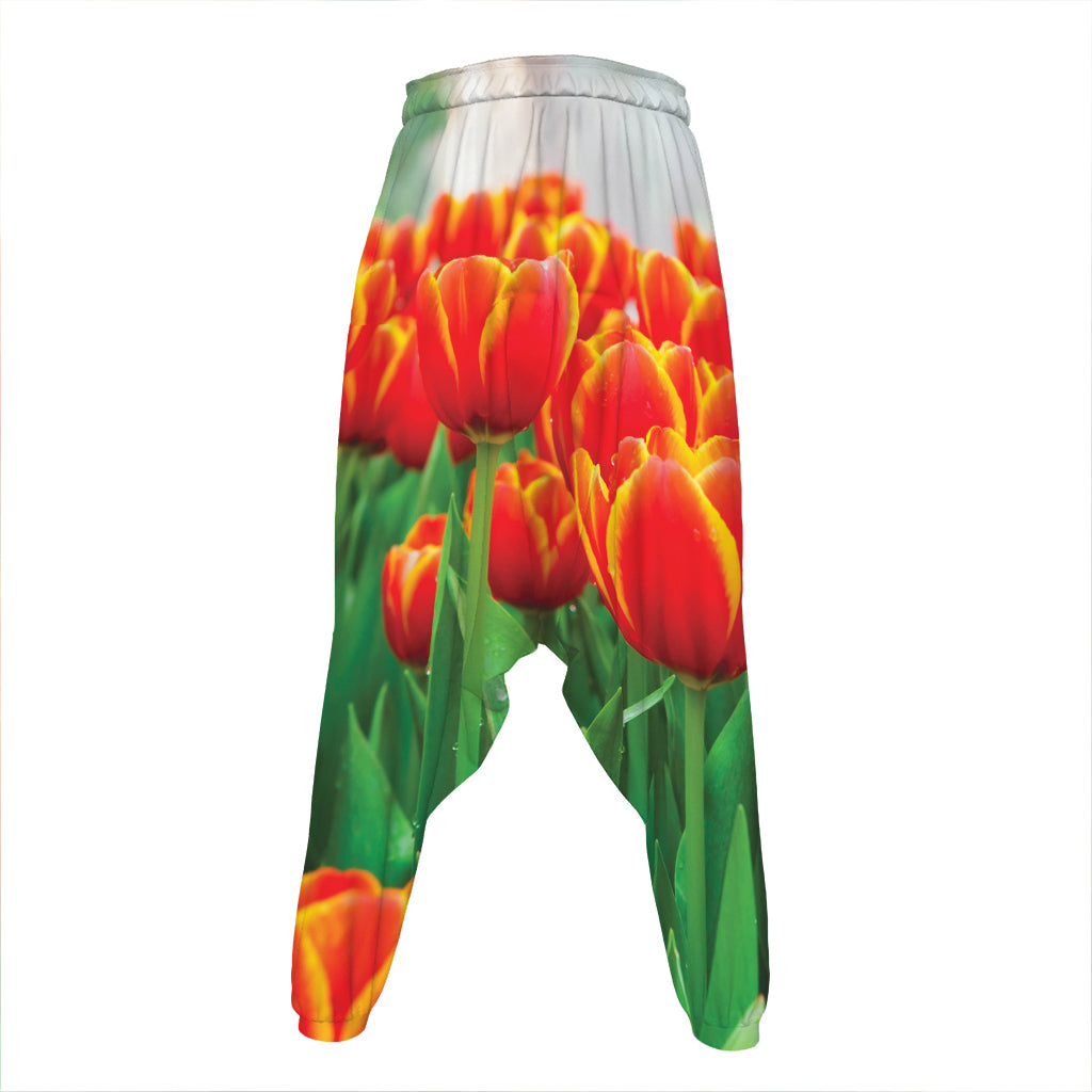 Red And Yellow Tulip Print Hammer Pants