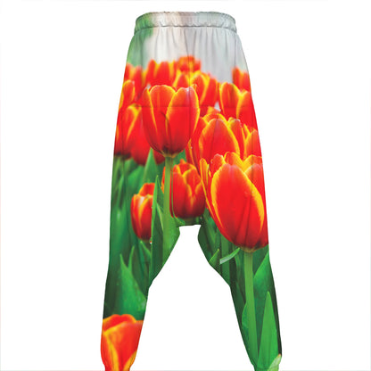 Red And Yellow Tulip Print Hammer Pants