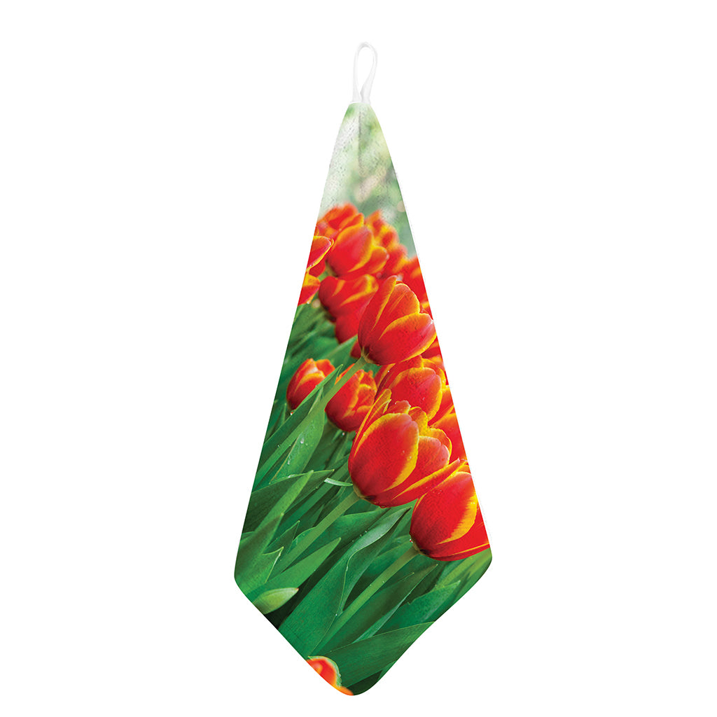 Red And Yellow Tulip Print Hand Towel