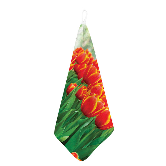 Red And Yellow Tulip Print Hand Towel