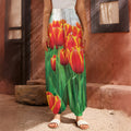 Red And Yellow Tulip Print Harem Pants