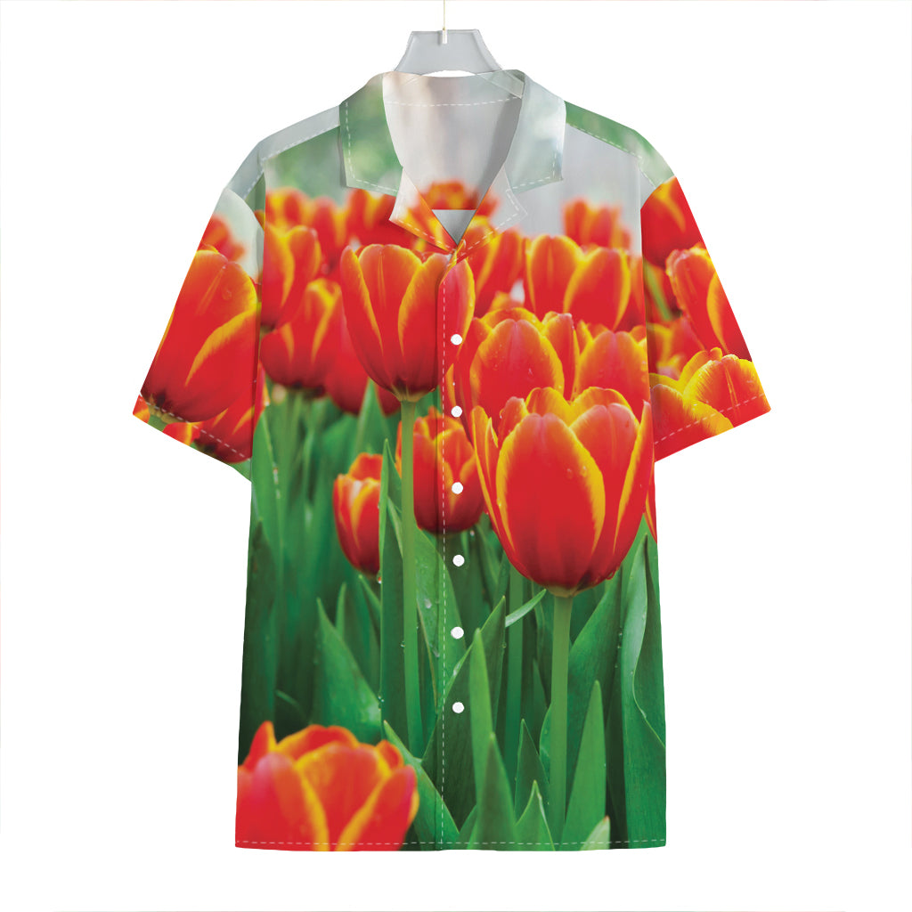 Red And Yellow Tulip Print Hawaiian Shirt