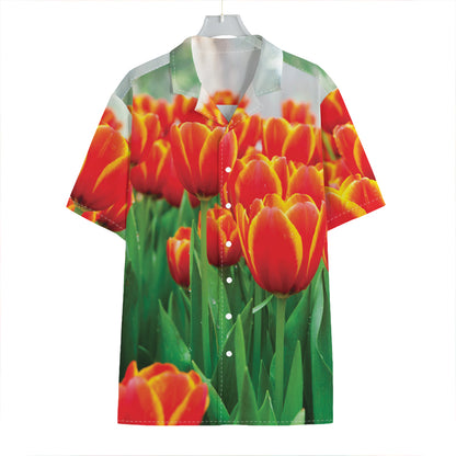 Red And Yellow Tulip Print Hawaiian Shirt