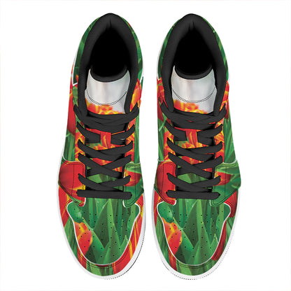 Red And Yellow Tulip Print High Top Leather Sneakers
