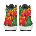 Red And Yellow Tulip Print High Top Leather Sneakers