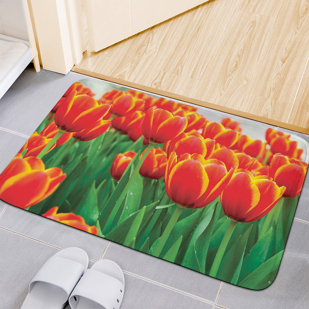 Red And Yellow Tulip Print Indoor Door Mat