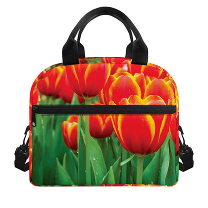 Red And Yellow Tulip Print Insulated Lunch Bag