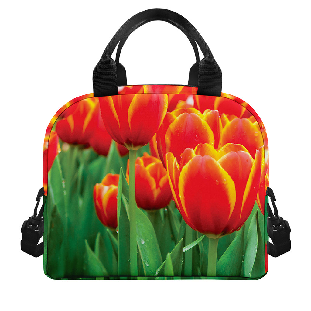 Red And Yellow Tulip Print Insulated Lunch Bag