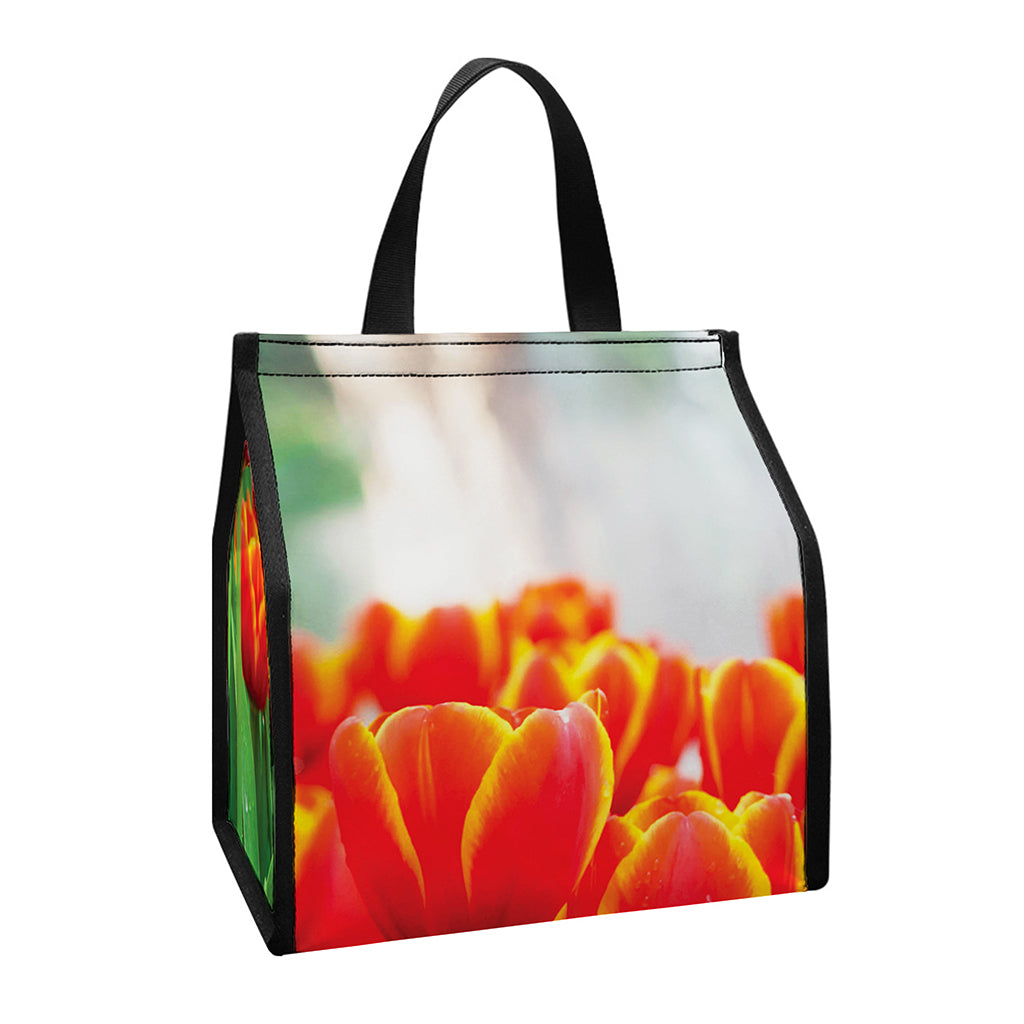 Red And Yellow Tulip Print Insulated Lunch Tote