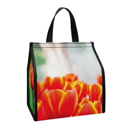 Red And Yellow Tulip Print Insulated Lunch Tote