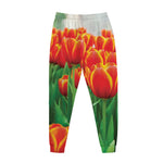 Red And Yellow Tulip Print Jogger Pants