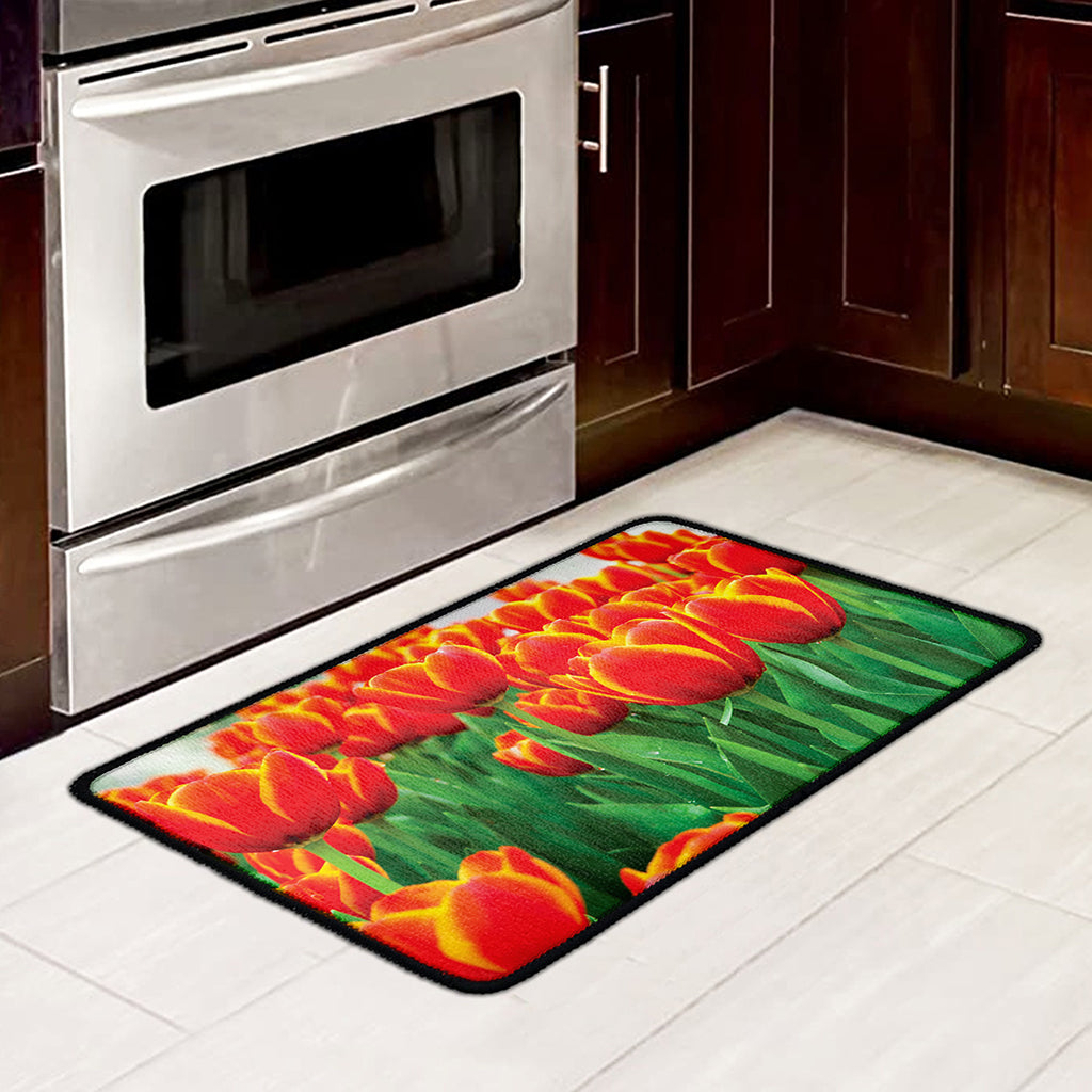 Red And Yellow Tulip Print Kitchen Mat