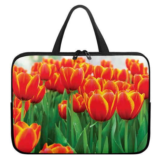 Red And Yellow Tulip Print Laptop Sleeve With Handle