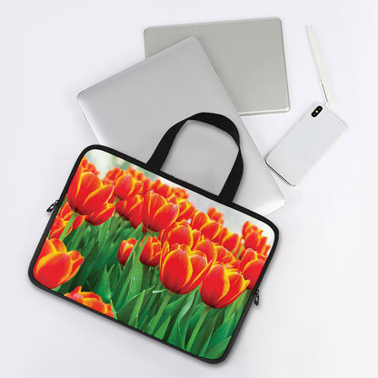 Red And Yellow Tulip Print Laptop Sleeve With Handle