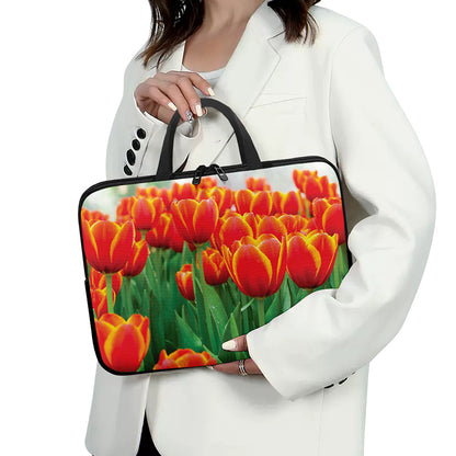 Red And Yellow Tulip Print Laptop Sleeve With Handle