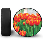 Red And Yellow Tulip Print Leather Spare Tire Cover