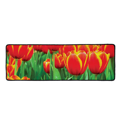 Red And Yellow Tulip Print Long Kitchen Mat