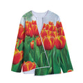 Red And Yellow Tulip Print Long Sleeve Short Coat