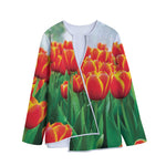 Red And Yellow Tulip Print Long Sleeve Short Coat