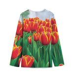 Red And Yellow Tulip Print Long Sleeve Short Coat