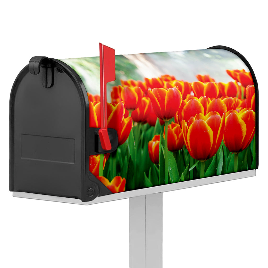 Red And Yellow Tulip Print Mailbox Cover