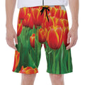 Red And Yellow Tulip Print Men's Beach Shorts