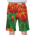 Red And Yellow Tulip Print Men's Beach Shorts