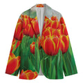 Red And Yellow Tulip Print Men's Blazer