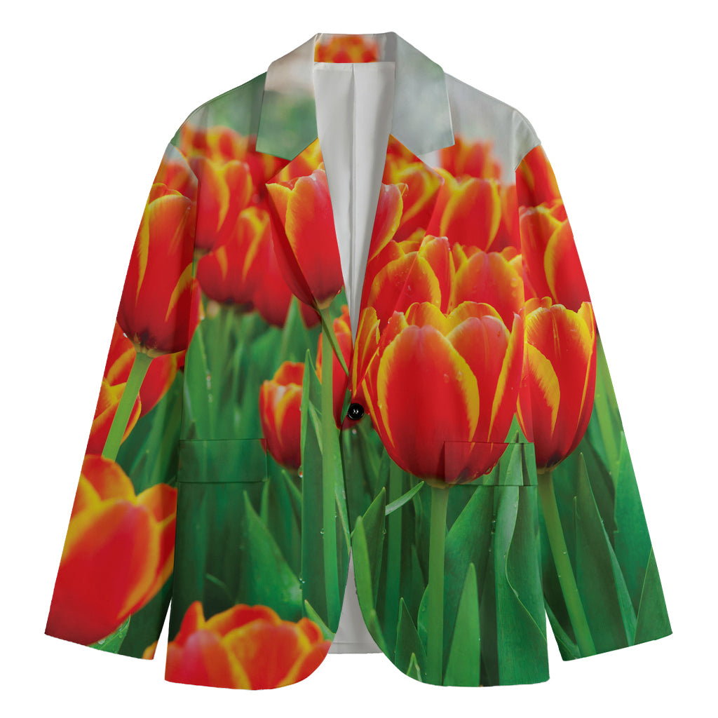 Red And Yellow Tulip Print Men's Blazer