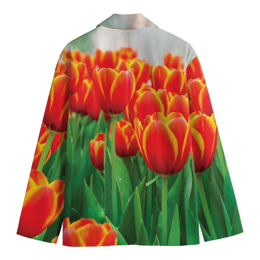 Red And Yellow Tulip Print Men's Blazer
