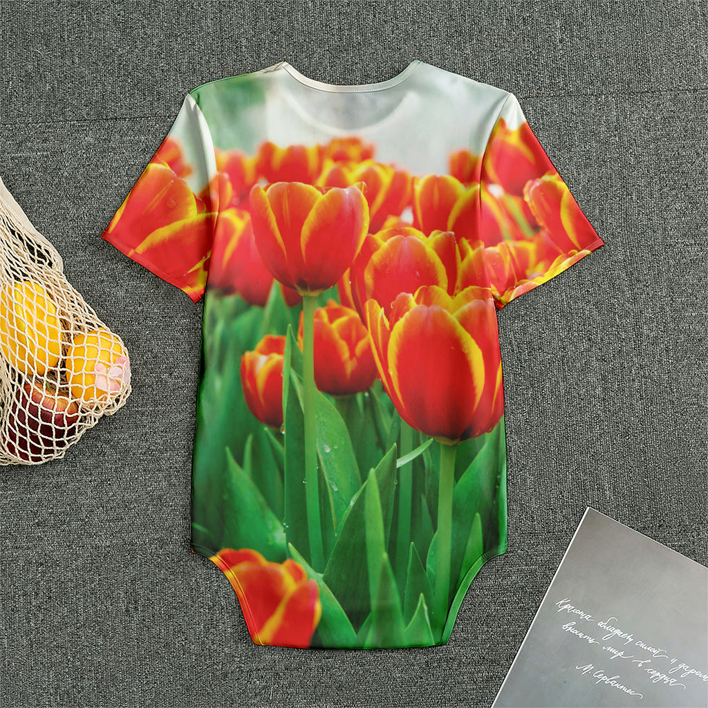 Red And Yellow Tulip Print Men's Bodysuit